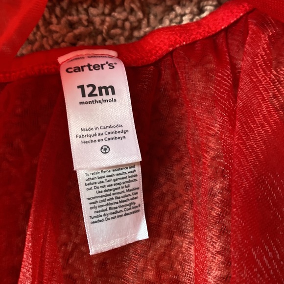 Carter’s 12M 3 piece set Christmas holidays reindeer polka dots red white tulle - Picture 6 of 8